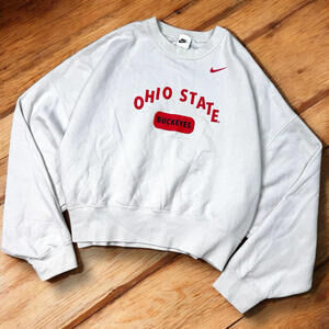 Nike Ohio State Buckeyes Cropped Sweatshirt White Swoosh Logo Size Large Beige